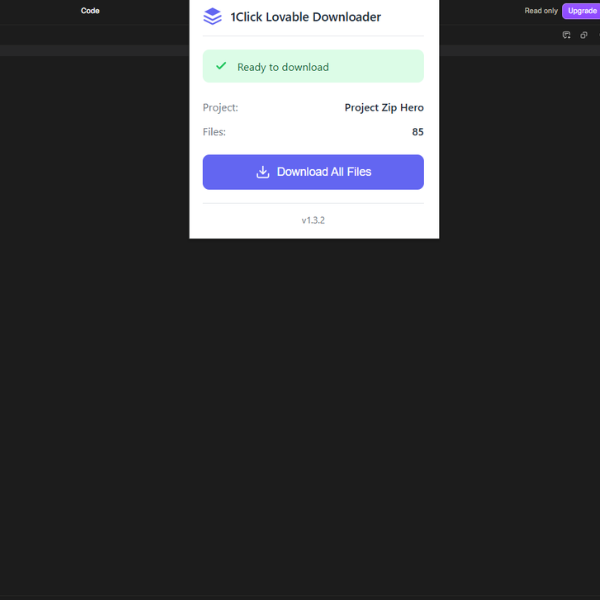 Popup dell'extension 1Click Lovable Downloader pronta a esportare un progetto Lovable.dev